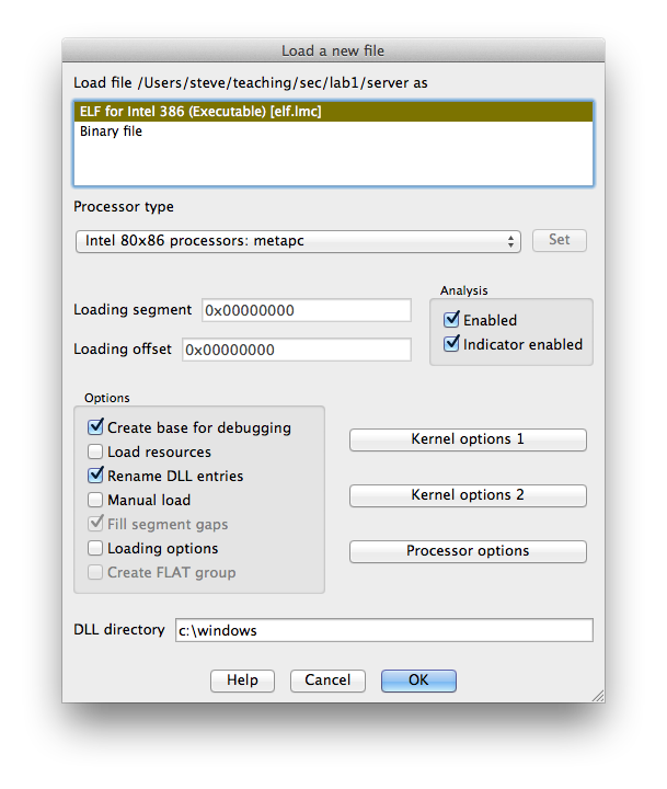Loading the binary in IDA Pro